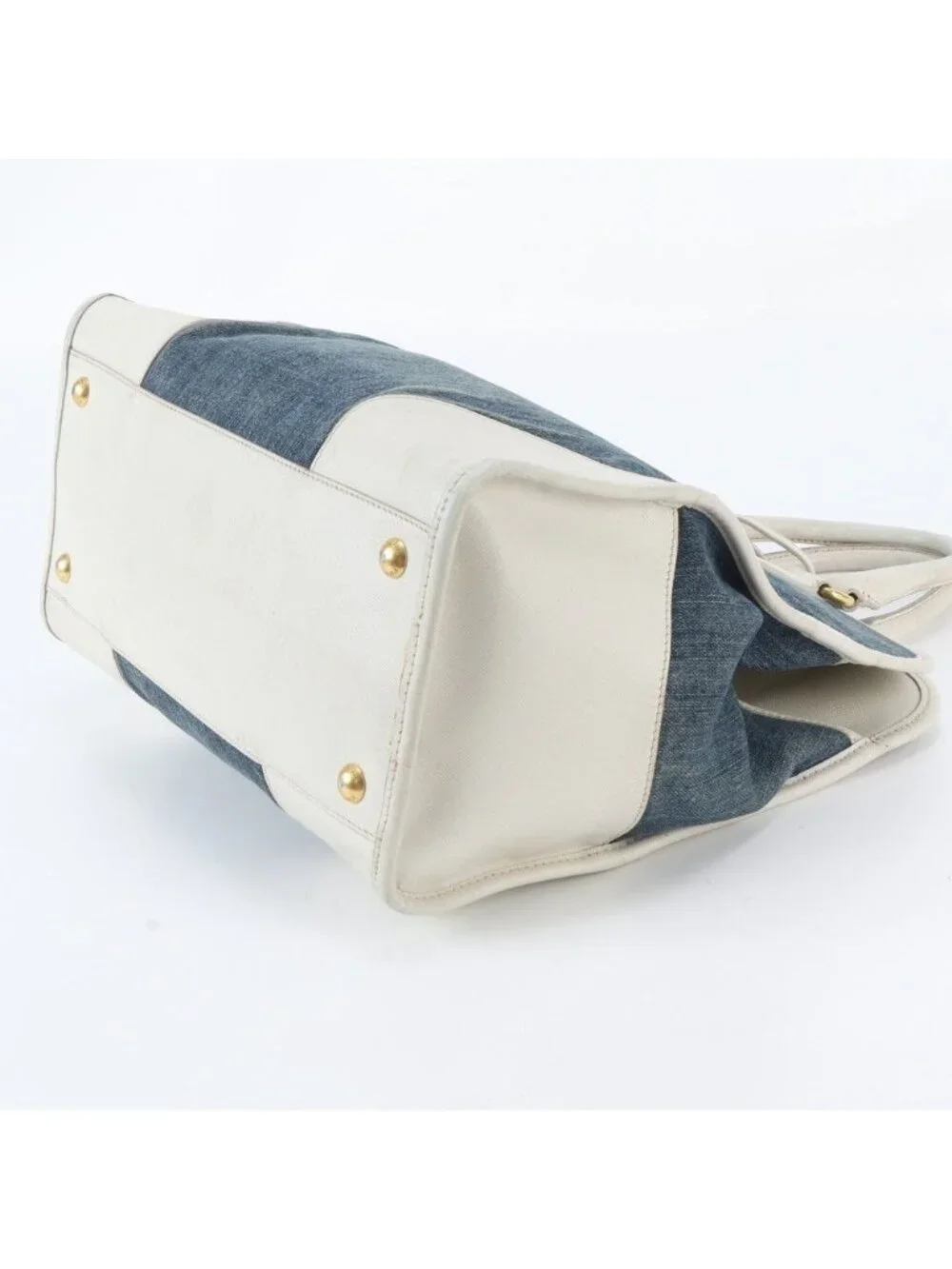 Prada Saffiano Leather Denim Triangle Logo Tote Shoulder Hand